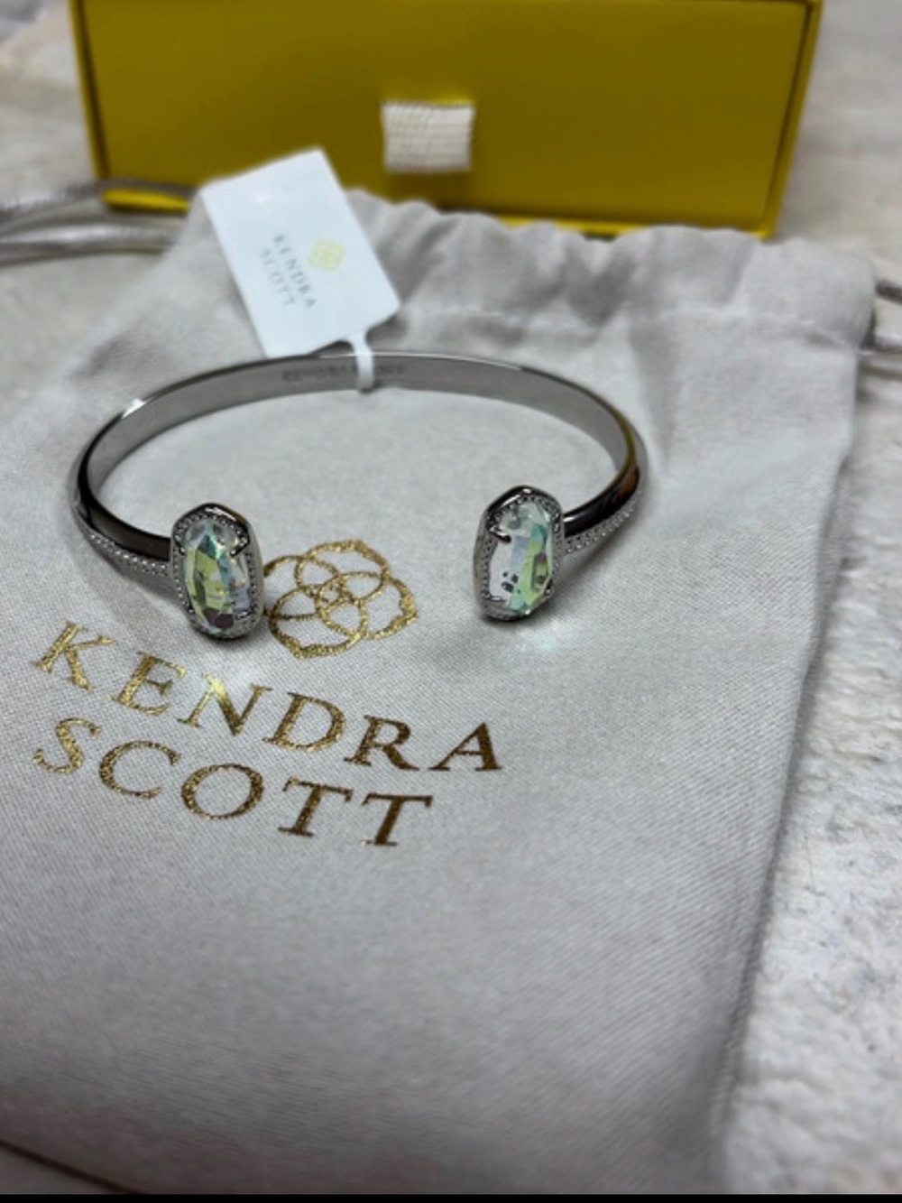 Kendra Scott Silver Open Cuff with Iridescent Green-Blue Stones